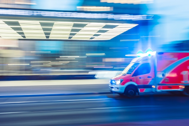 An ambulance responding to an emergency