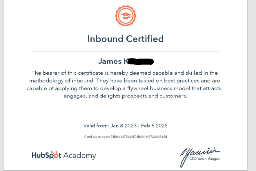 inbound certificate